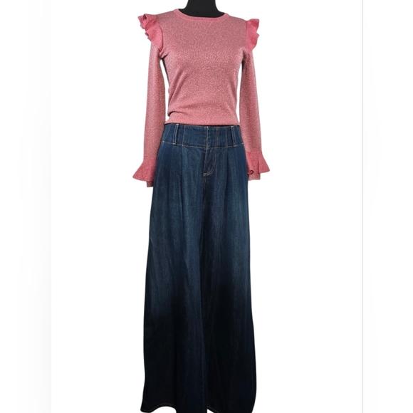 Alice + Olivia Anders Low Rise Pleated Wide Leg Jeans Love Train Dark Wash Sz 29 - Picture 10 of 16